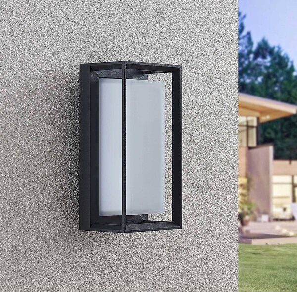 Arcchio LED fali lámpa Ismera, antracit/opal, IP65, üveg, Fekete, Üveg, Modern