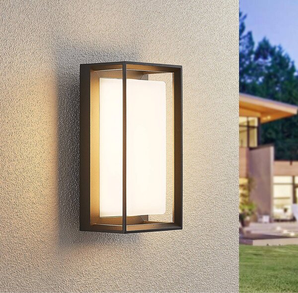 Arcchio LED fali lámpa Ismera, antracit/opal, IP65, üveg, Fekete, Üveg, Modern
