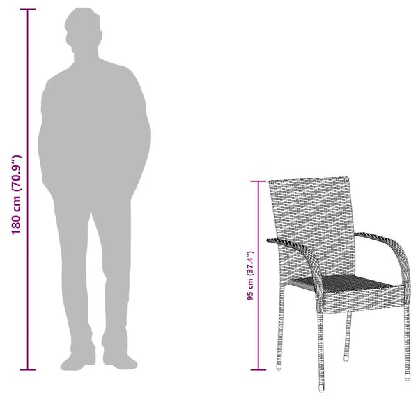 4 db fekete rakásolható polyrattan kültéri szék