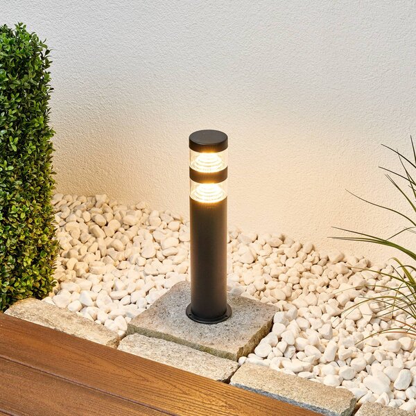 Lindby LED talapzati lámpa Lanea, 40 cm, fekete, rozsdamentes acél, IP44, Fekete, Rozsdamentes acél, Modern