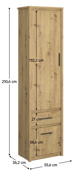 KONDELA Polcos szekrény 2D1S, artisan tölgy, AIRON