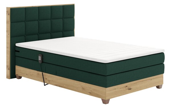 KONDELA Elektromos állítható ágy, boxspring, zöld/artisan tölgy, 120x200, TIANA