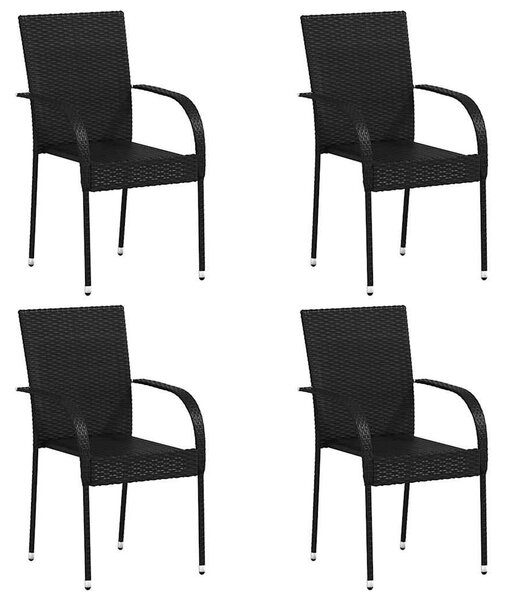 4 db fekete rakásolható polyrattan kültéri szék