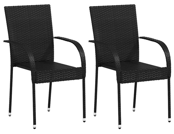 2 db fekete rakásolható polyrattan kültéri szék