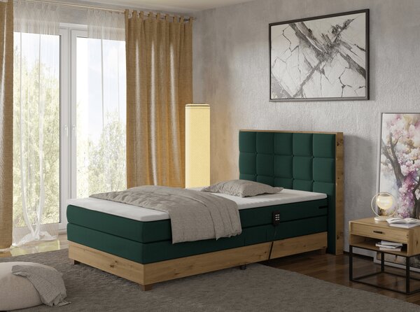 KONDELA Elektromos állítható ágy, boxspring, zöld/artisan tölgy, 120x200, TIANA