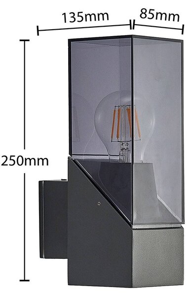 Lucande kültéri fali lámpa Fiola, 25 cm, antracit, IP54, dimmelhető, Fekete, Alumínium, Modern