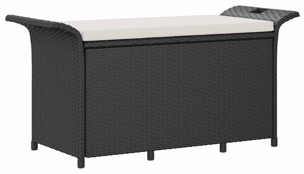 Fekete polyrattan kerti pad párnával 116 x 46 x 57 cm