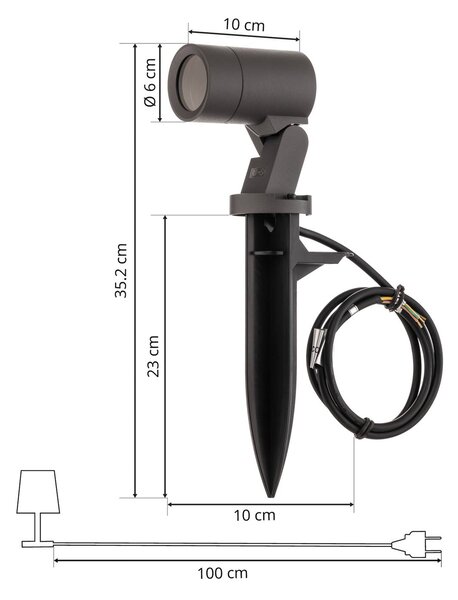 Arcchio Hemmani földi tüskés spotlámpa, magasság 35 cm, antracit, alumínium, Fekete, Alumínium, Modern