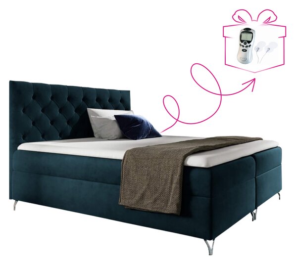 KONDELA Boxspring ágy, 120x200, sötétkék Velvet szövet, GULIETTE + ajándék