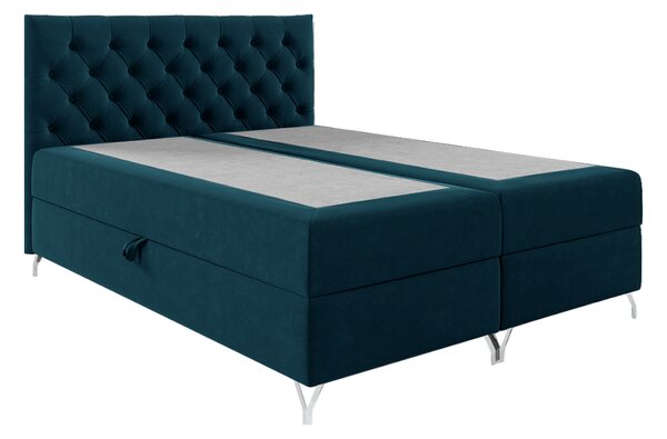 KONDELA Boxspring ágy, 200x200, sötétkék Velvet szövet, GULIETTE + ajándék