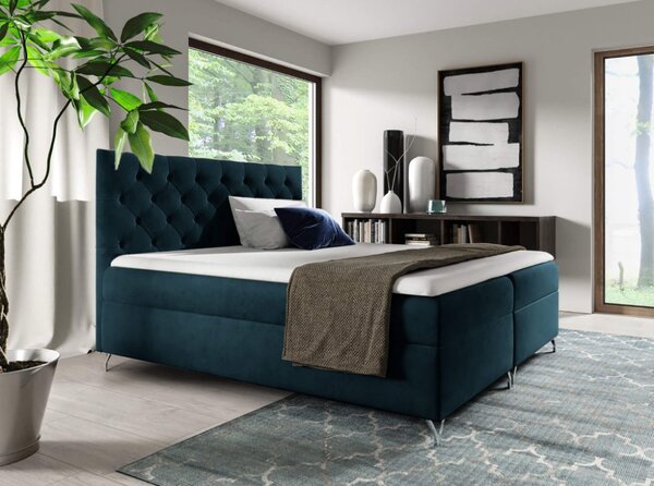 KONDELA Boxspring ágy, 200x200, sötétkék Velvet szövet, GULIETTE + ajándék