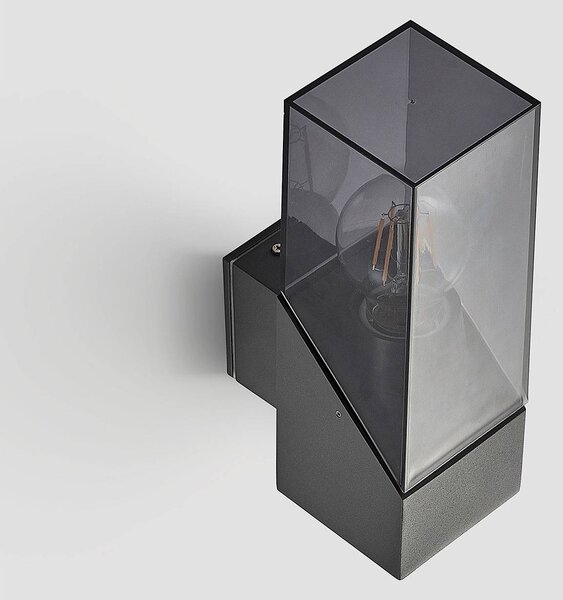 Lucande kültéri fali lámpa Fiola, 25 cm, antracit, IP54, dimmelhető, Fekete, Alumínium, Modern