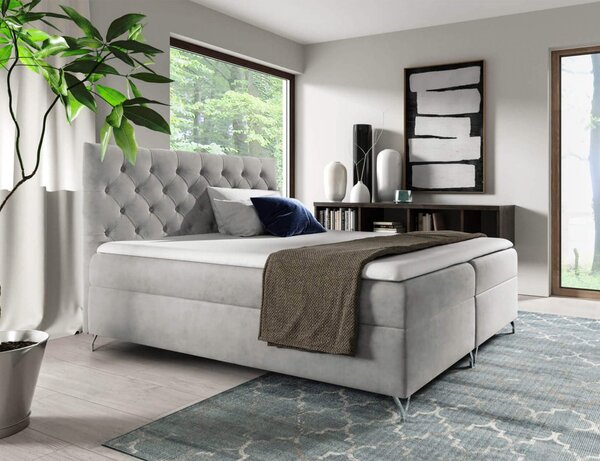 KONDELA Boxspring ágy, 120x200, világosszürke Velvet szövet, GULIETTE + ajándék