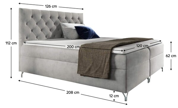 KONDELA Boxspring ágy, 120x200, világosszürke Velvet szövet, GULIETTE + ajándék