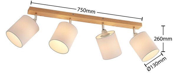 Lindby Imarin mennyezeti spotlámpa, 81 cm, fehér, 4 izzós, fa, dimmelhető, Világos fa, Nappali / Étkező, Fa, Skandináv