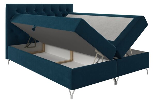 KONDELA Boxspring ágy, 200x200, sötétkék Velvet szövet, GULIETTE + ajándék