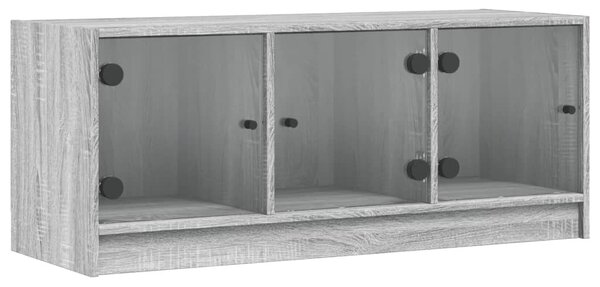 Szürke sonoma színű TV-szekrény üvegajtókkal 102 x 37 x 42 cm