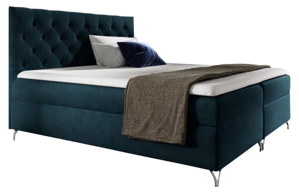 KONDELA Boxspring ágy, 200x200, sötétkék Velvet szövet, GULIETTE + ajándék