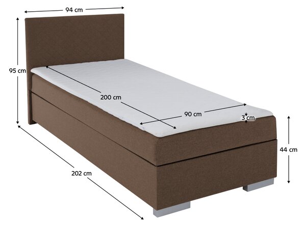 KONDELA Boxspring ágy, egyszemélyes, barna, 90x200, univerzális, ADARA