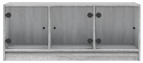 Szürke sonoma színű TV-szekrény üvegajtókkal 102 x 37 x 42 cm