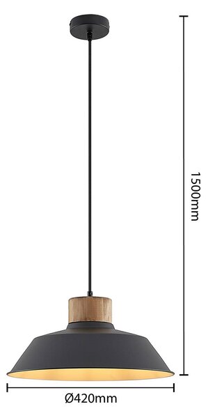 Lindby függőlámpa Nefeli, Ø 42 cm, fekete, fa, fém, dimmelhető, Fekete, Nappali / Étkező, fém, Vintage