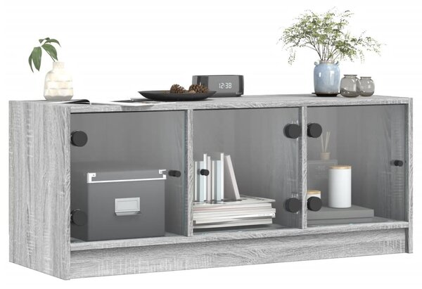 Szürke sonoma színű TV-szekrény üvegajtókkal 102 x 37 x 42 cm