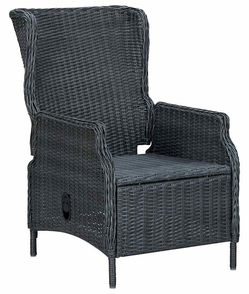 Sötétszürke dönthető háttámlás polyrattan kerti szék párnákkal