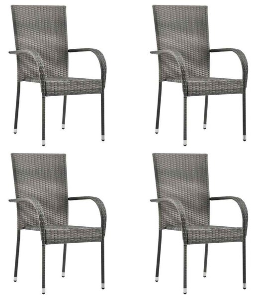 4 db szürke rakásolható polyrattan kültéri szék