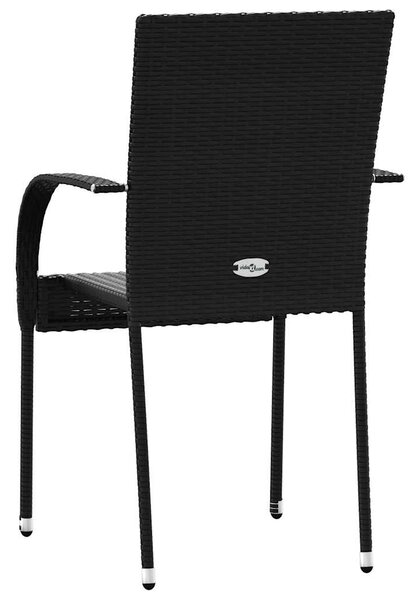 6 db fekete rakásolható polyrattan kültéri szék