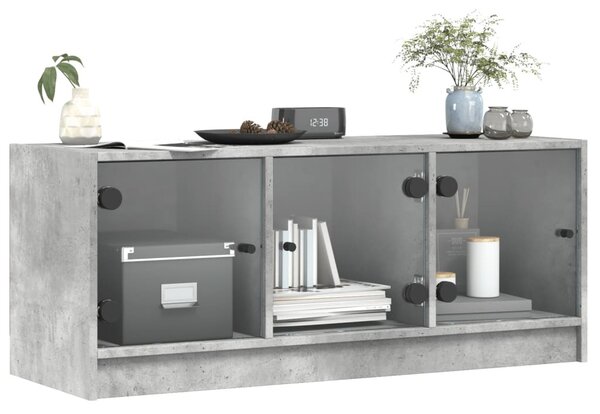 Betonszürke TV-szekrény üvegajtókkal 102 x 37 x 42 cm