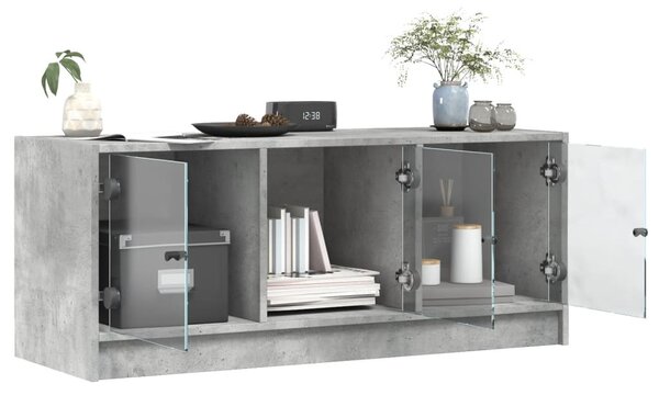 Betonszürke TV-szekrény üvegajtókkal 102 x 37 x 42 cm