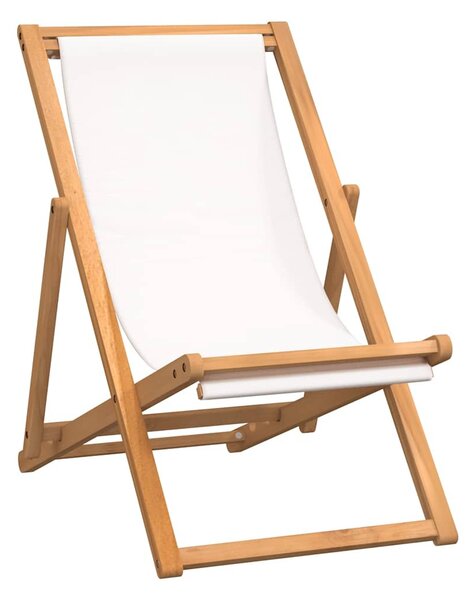 Krémszínű tíkfa napozószék 56 x 105 x 96 cm