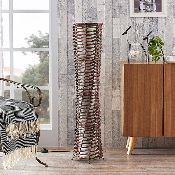 Lindby állólámpa Joas, 110 cm, papír, textil, barna, Barna / rozsda, Nappali / Étkező, Papír / lunolit / lunopal, Modern