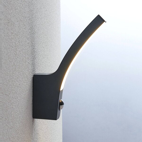 Lindby LED kültéri fali lámpa Ilvita, érzékelő, antracit, IP54, Fekete, Alumínium, Modern