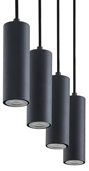Lindby függőlámpa Maniva. 60 cm, 4-fényű, fekete, GU10, dimmelhető, Világos fa, Nappali / Étkező, fém, Modern