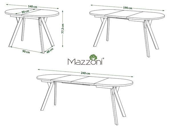 Mazzoni Ovális bővíthető ALMO asztal Matt Fehér / fekete lábakkal