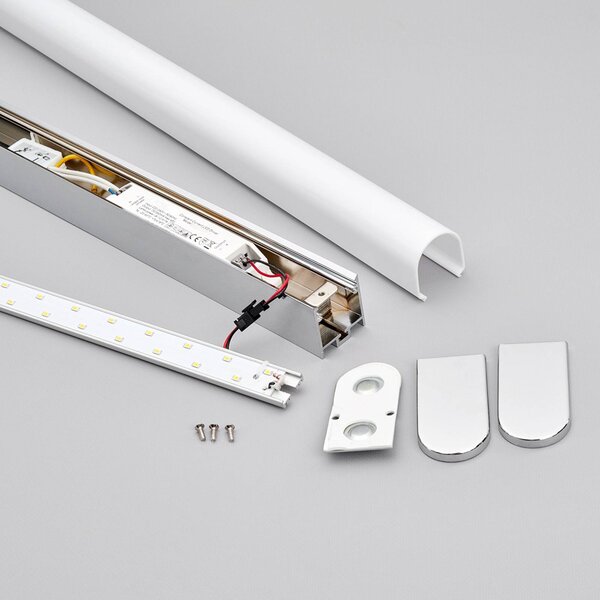Lindby LED fali lámpa Philippa, lekerekített, 88cm, króm, IP44, Króm / ezüst, Fürdőszoba, fém, Modern