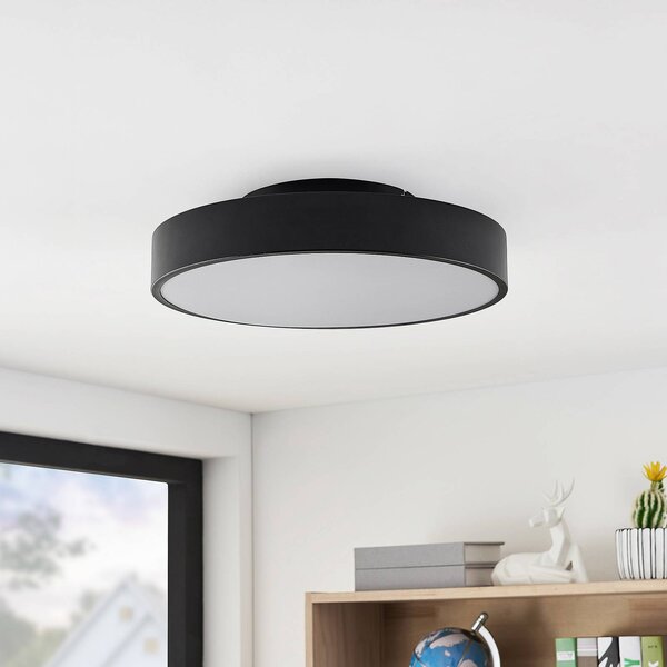 Lindby LED mennyezeti világítás Milada, fekete, CCT, távirányító, dimmelhető, Fekete, Nappali / Étkező, fém, Modern