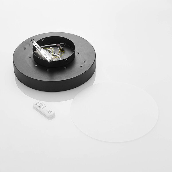 Lindby LED mennyezeti világítás Milada, fekete, CCT, távirányító, dimmelhető, Fekete, Nappali / Étkező, fém, Modern