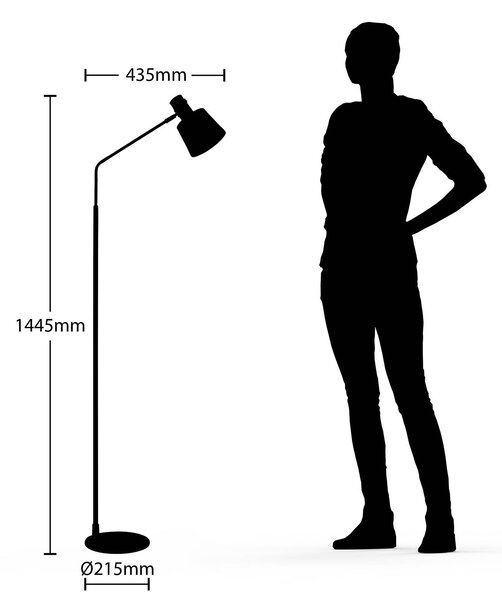 Lindby állólámpa Vlada, 144 cm, sárgaréz, fekete, fém, Fekete, Nappali / Étkező, fém, Skandináv