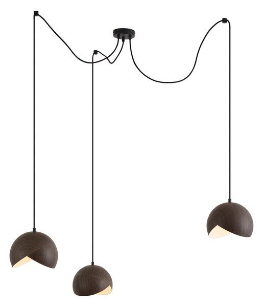 Design függőlámpa fekete fa mintás búrával és opálüveggel 3-lámpás - Tulip