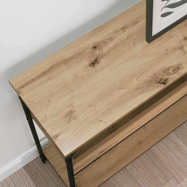 Konzolasztal polcokkal kézműves tölgy 100 x 29 x 75 cm Faanyag