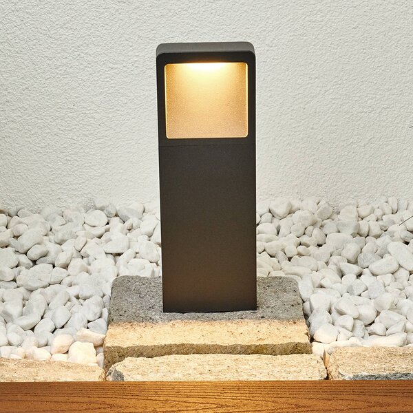 Lucande LED talapzati lámpa Leya, 35 cm, antracit, fém, IP54, Fekete, Alumínium, Modern