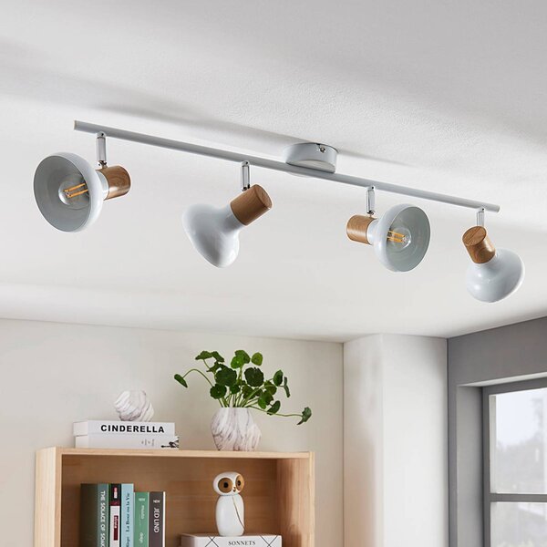 Lindby Fridolin mennyezeti spotlámpa, 70cm, 4 lámpás, fehér, fém, dimmelhető, Fehér / opál, Konyha, fém, Modern