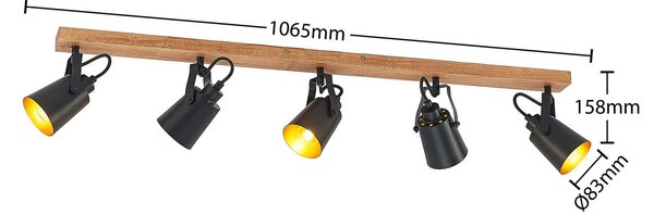 Lindby Kimban mennyezeti spotlámpa, 5 lámpás, 106 cm, fa, fém, dimmelhető, Sötét fa, Nappali / Étkező, Fa, Modern