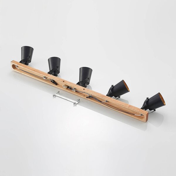 Lindby Kimban mennyezeti spotlámpa, 5 lámpás, 106 cm, fa, fém, dimmelhető, Sötét fa, Nappali / Étkező, Fa, Modern