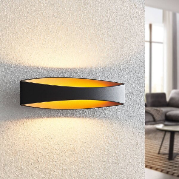 Arcchio LED fali lámpa Jelle, 44 cm, fekete/arany, fel/le, fel-le, Fekete, Nappali / Étkező, Alumínium, Modern