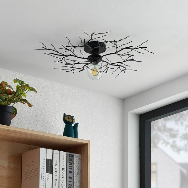 Lindby mennyezeti lámpa Vetki, Ø 60 cm, fekete, 1-lámpás, fém, dimmelhető, Fekete, Nappali / Étkező, fém, Modern