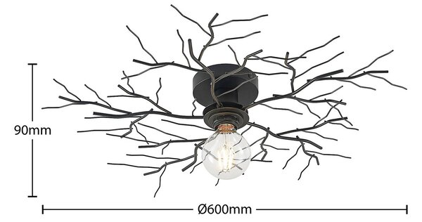 Lindby mennyezeti lámpa Vetki, Ø 60 cm, fekete, 1-lámpás, fém, dimmelhető, Fekete, Nappali / Étkező, fém, Modern