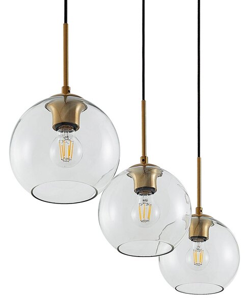 Lindby Grady függőlámpa, sárgaréz/tiszta, 110 cm, fém, üveg, dimmelhető, Sárgaréz / arany, Nappali / Étkező, fém, Modern